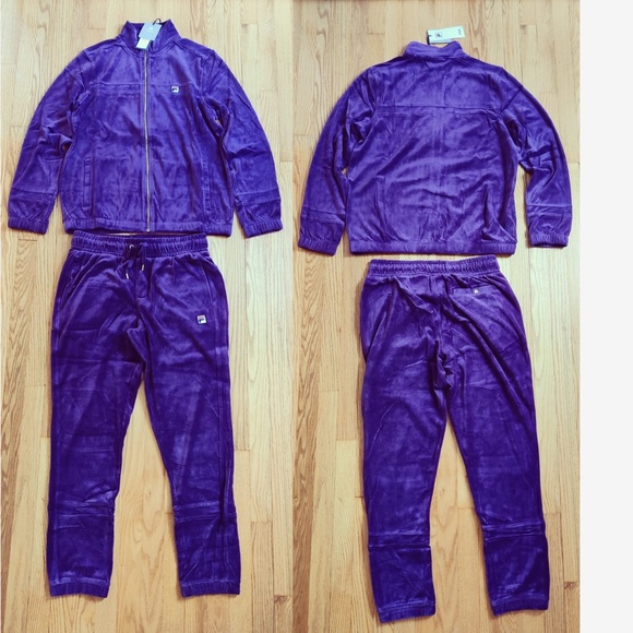 Fila Men's Velour Sweatsuit Tracksuit Purple Velvet Set Size 2XL NWT - Picture 2 of 12